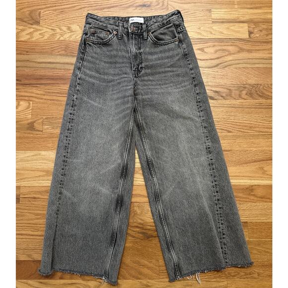 Zara Denim - Zara Woman’s High Waist Barrel Relaxed Wide Leg Jeans In Mid Gray Wash Sz 2